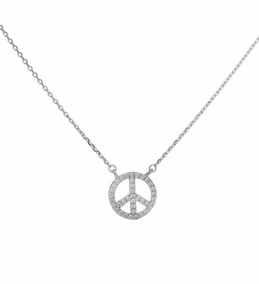 Collana Donna Argento 925 Punto Luce Pendente Simbolo Della Pace Oro Bianco Stra - Immagine 1 di 3
