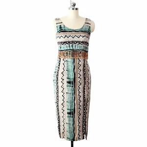 vintage 90s southwest beaded fringe dress 7/8 grunge boho retro vtg aztec - Picture 1 of 9