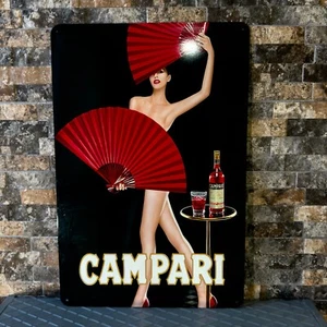 Vintage CAMPARI Woman with Red Fans  Heavy Metal Sign24"x16" (60x40 cm) - Picture 1 of 10