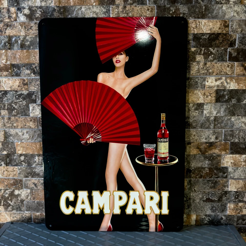 Vintage CAMPARI Woman with Red Fans  Heavy Metal Sign24"x16" (60x40 cm) - Image 1 of 4