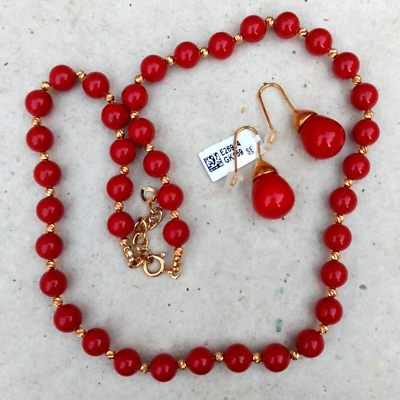 MAGNOLIA Gold Plated Faux Coral Set Art Deco Teardrop High End Hanukkah Gift NWT Foto 1 de 4