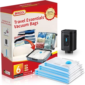 6 Combo Pack Travel Vacuum Bags with Pump - Space Saver & Travel Essentials, Clo - Picture 1 of 12