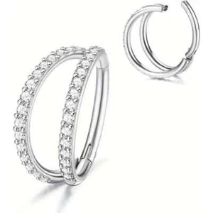 Double Lined Micro CZ Hoop Nose Ear Lip Cartilage Helix Daith Rook Tragus Rings - Picture 1 of 25
