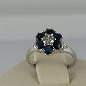 Anello cocktail donna oro bianco 14 carati zaffiri con diamante tondo centrale nuovo-14 carati - Foto 1 di 11