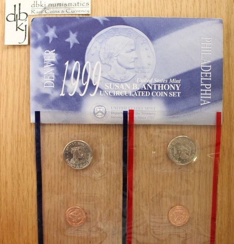 1999 U.S. Susan B. Anthony Mint Set - Uncirculated Coins - 2-Coin Set - PD Cover