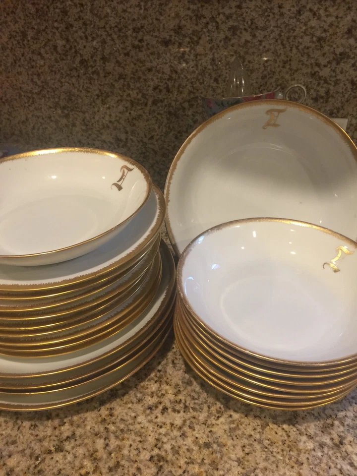 Waimar Germany Porcelain Vintage Dinner Set White Gold 23 Pieces - Image 1 of 4