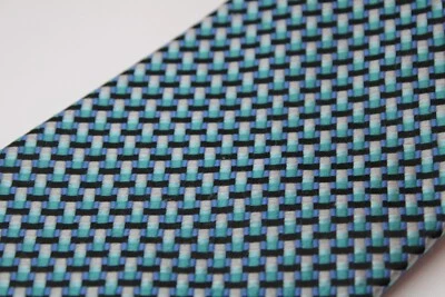 Corbata hecha a mano de diseñador geométrico negro/turco/plateado 57x3,5" Valerio Garati para hombre Foto 1 de 4