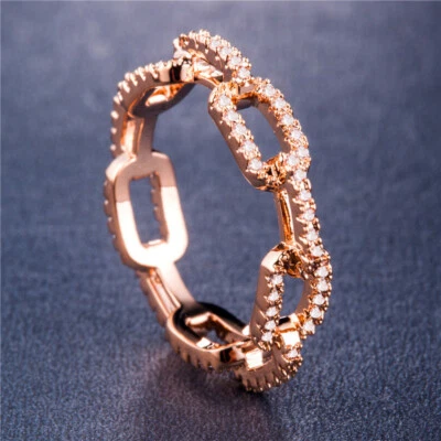5mm Women's AAA Cz Chain Ring Silver/Gold/Rose Gold/Black Wedding Ring Size 6-10 - Image 1 of 4