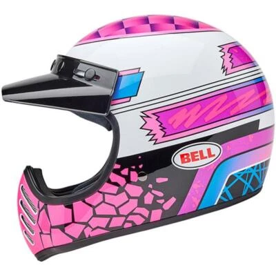 Casco Bell Moto 3 Cara Completa Retro Vintage Fibra de Vidrio 5 broches Visera DOT XS-2XL Foto 1 de 4