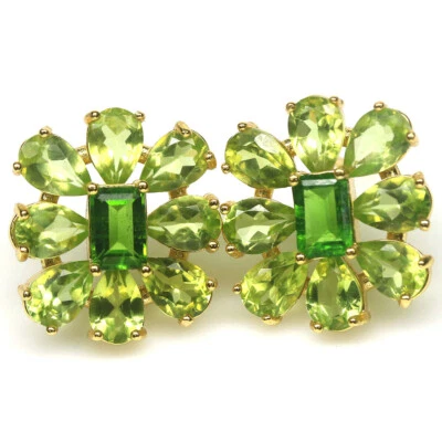 Gemstone Green Peridot & Chrome Diopside Earrings 925 Silver 18K Gold - Image 1 of 4