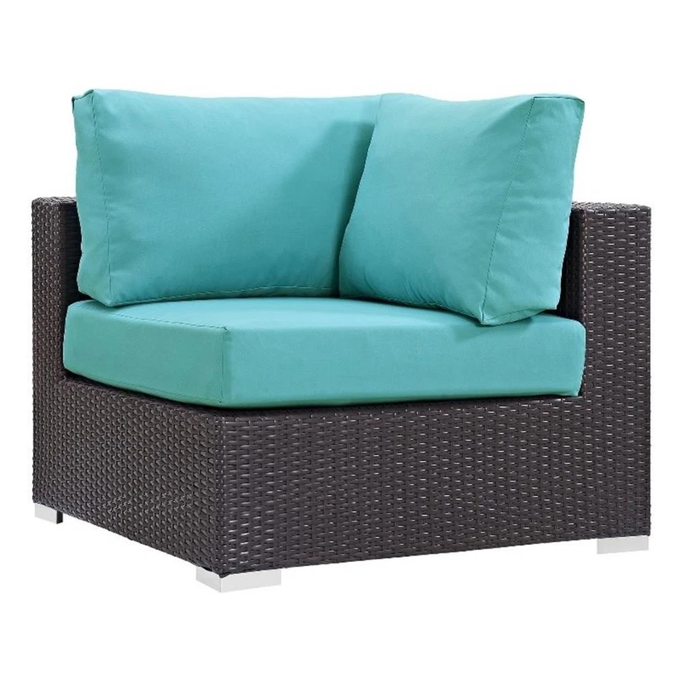 Modway Convene Aluminio y Ratán Exterior Patio Esquina en Espresso/Turquesa Foto 1 de 3