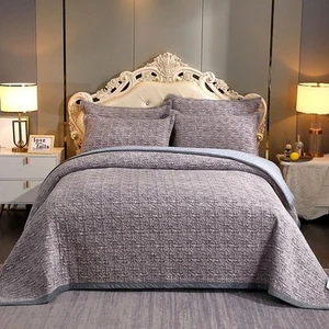 Mengersi Velvet Quilt Set Queen Size,Lightweight Comforter Queen, Gray  - Picture 1 of 6