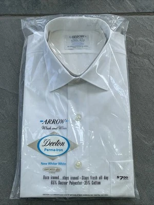 VTG 70s 80s ARROW Decton Button Dress Shirt White Men's 15.5 Perma-Iron NEW NOS - Image 1 of 4