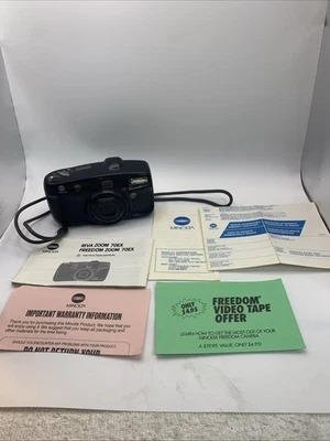 Vintage 90s Minolta Freedom Zoom 70EX 35mm Film Point & Shoot Camera & Inserts - Image 1 of 4