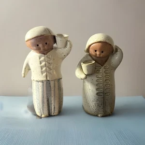 Vintage UCTCI Speckled Stoneware Salt Pepper Shaker Set Boy Girl Southwest Style - Picture 1 of 9