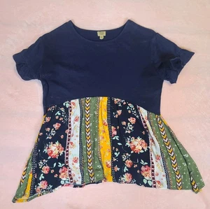 Girls XL True Craft Blue Shirt Striped With Flowers Flair - Picture 1 of 9