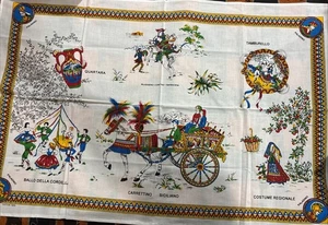 Asciugamano da tè vintage italiano tema paladino CARRETTINO SICILIANO 100% cotone - Foto 1 di 5