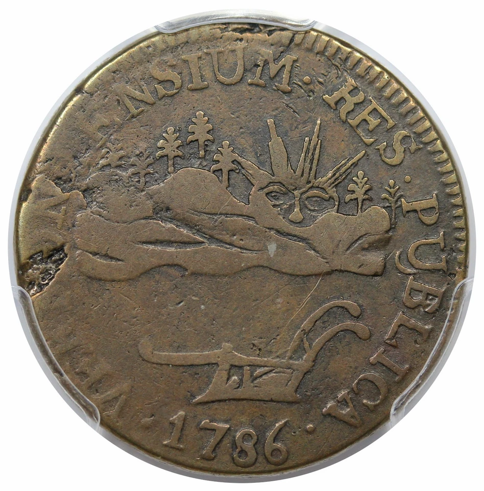 1786 Vermont Copper, Landscape, VERMONTENSIUM, RR-6, PCGS VF20 - Image 1 of 3