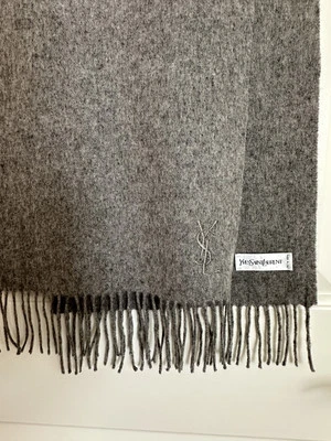 Серый шерстяной и кашемировый шарф YSL - Изображение 1 из 3