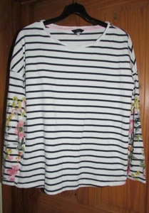ladies white/black stripe with floral sleeves harbour top from Joules size 20 - Picture 1 of 2