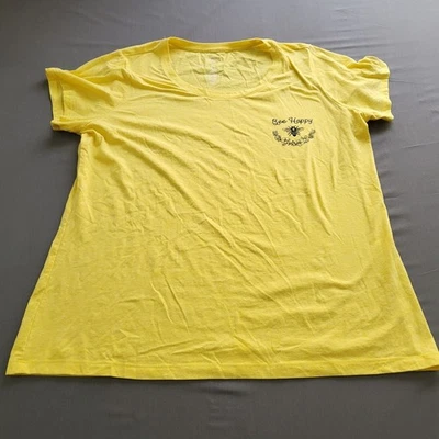 St Johns Bay Shirt Womens XXL 2XL Short Sleeve Bee Happy Pullover Yellow * - Image 1 of 4
