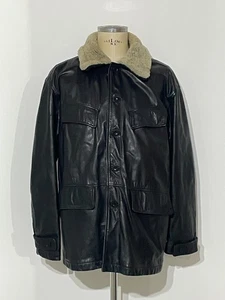ICEBERG Jacket Leather Pelle Pile Imbottito Interno Military size 52 - Imagen 1 de 14