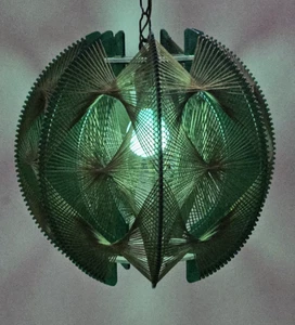 Lámpara de cadena de luces estilo segundo verde de colección mediados de siglo moderna botín de cadena colgante - Imagen 1 de 15