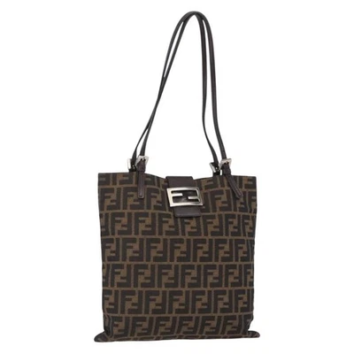FENDI Zucca Canvas Mamma Baguette Tote Bag Black Brown Auth 150762 - Image 1 of 4