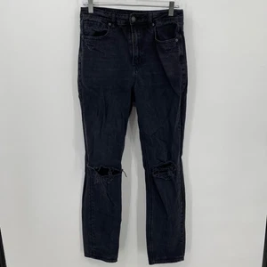 American Eagle Jeans Mom Distressed Pockets Solid Black Size 6 X-Long Womens - Picture 1 of 12