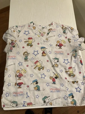 Vintage Women's Peanuts Scrub Top Size 2XL XXL Snoopy Charlie Brown Medical Wear - Image 1 of 4