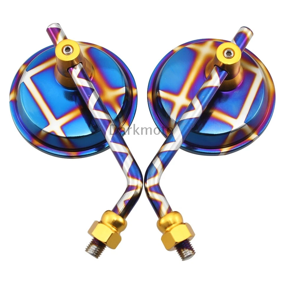 Universal Motorcycle ATV Bike Round Side Mirrors 10mm Thread Rearview Mirror - Image 1 of 4