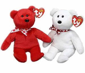 Ty Valentines Beanie Boo's Xavier & Amora Bears Red & White NEW 6” Rare Set CVS - Picture 1 of 5