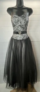 Y2K Vintage Kleid 3/4 schwarz Toile trägerlos Korsett Ballkleid Regency WhimsyGoth - Bild 1 von 10