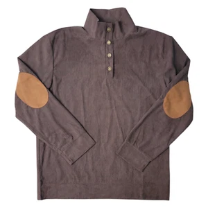Men's Size L Brown Quarter Button Up Corduroy Stand Collar Shirt FREE SHIPPING - Picture 1 of 2