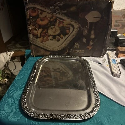 Große WMF Cromargan Tablett Serviertablett Rund Baroque Edelstahl Antik Sehr alt - Bild 1 von 4