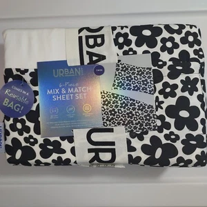 Urban Shop 6-teiliges schwarz-weiß Blumen Mix und Match Laken Set, Twin - Bild 1 von 8