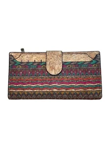 Printed Cork Wallet Vegan Snap Closure Zip Pocket - Picture 1 of 6