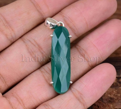 VETEMENTS Ciondolo Argento Sterling Forma Ovale Verde Naturale Onice Argento Sterling Statement Gioielli Per Lei