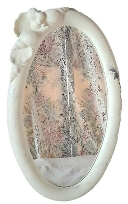 Vintage 1980s Art Nouveau Resin Oval Faux Marble Cream DINA Wall Mirror 27" - Image 1 of 4