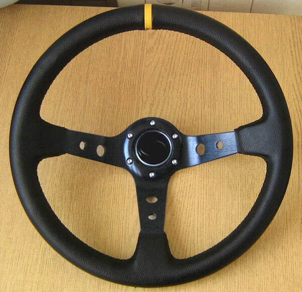 Deep Dish SPORTS Volante - 350mm Rally Drift Racing Negro PVC Cuero - Imagen 1 de 1