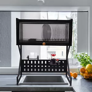 Over the Sink Dish Drying Rack Kitchen Storage Shelf with Cutlery Holder Basket - Picture 1 of 17