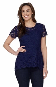 Isaac Mizrahi Live! Top peplum manga corta encaje floral 2X azul polvo A277151 - Imagen 1 de 8