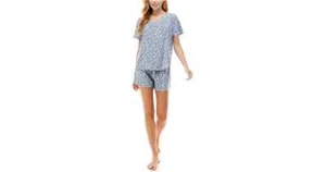 New Roudelain Women Synthetic Printed T-shirt & Shorts Loungewear Set,Blue,Large - Picture 1 of 1