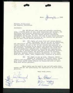 The Racing Scene Movie (1969) - Cherokee Productions Signed Contract - Picture 1 of 1