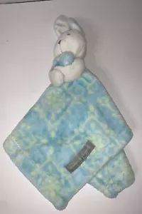 Blankets & Beyond Rarität Lovey Security Bunny blau gelb Damast 12" lang - Bild 1 von 7