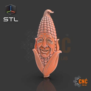 Happy Corn Face STL File – Whimsical CNC Router Relief 3D Printer Model Figurine - Picture 1 of 1