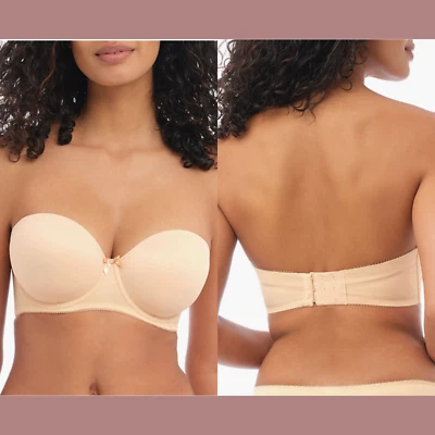 Новый с Ярлыками $69 Freya [30J США] деко трансформируемый бюстгальтер без бретелек на косточках в обнаженном виде #5812 - Изображение 1 из 4