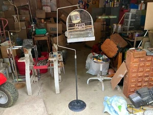 Vintage Hendryx Metal Bird Cage & Cast Iron  Stand - Picture 1 of 6