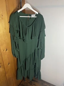 Weekday Womens Long Sleeve Ruffled Dress Size S Dark Green - Picture 1 of 13
