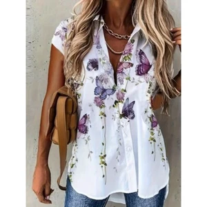 Plus Size Women's Fashionable Butterfly Printed Shirt - Picture 1 of 5